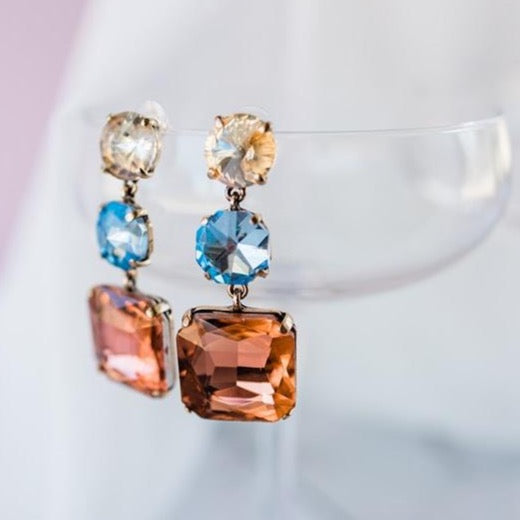 Blue Amber Drop Earrings